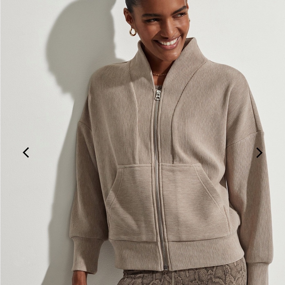 Varley Rosanne Zip Through Sweat Taupe Marle nwot